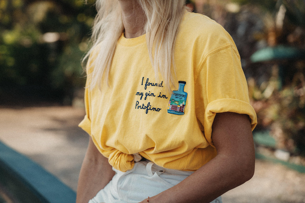 PORTOFINO EMBROIDERED YELLOW COTTON T-SHIRT - Portofino Dry Gin