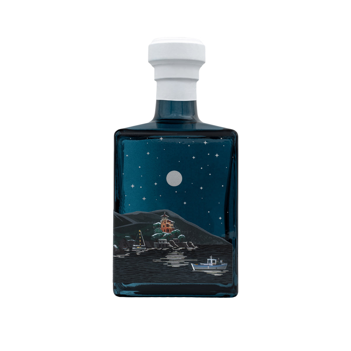 Portofino Dry Gin Winter Nights, lato con luna sul mare