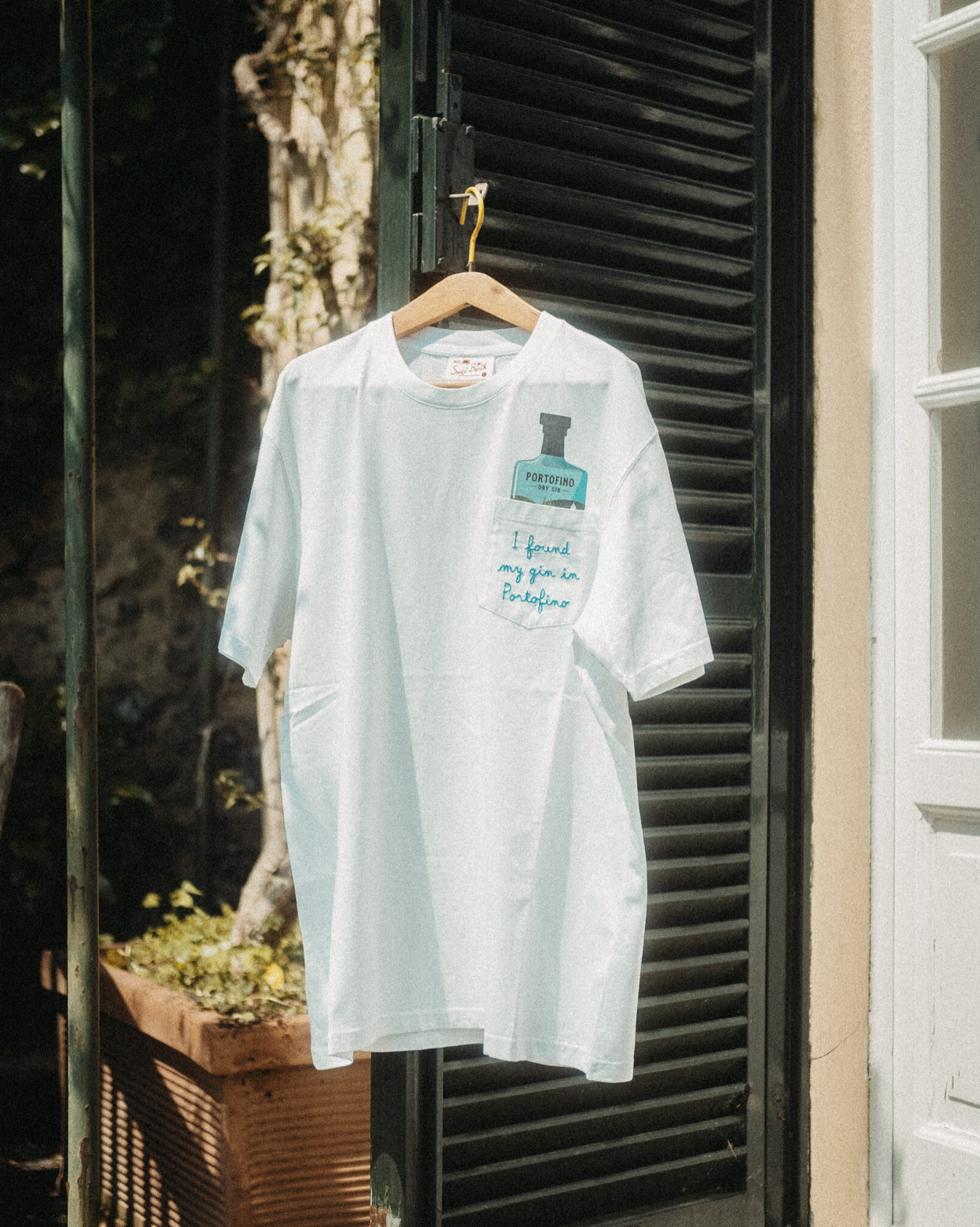 PORTOFINO EMBROIDERED WHITE COTTON T-SHIRT